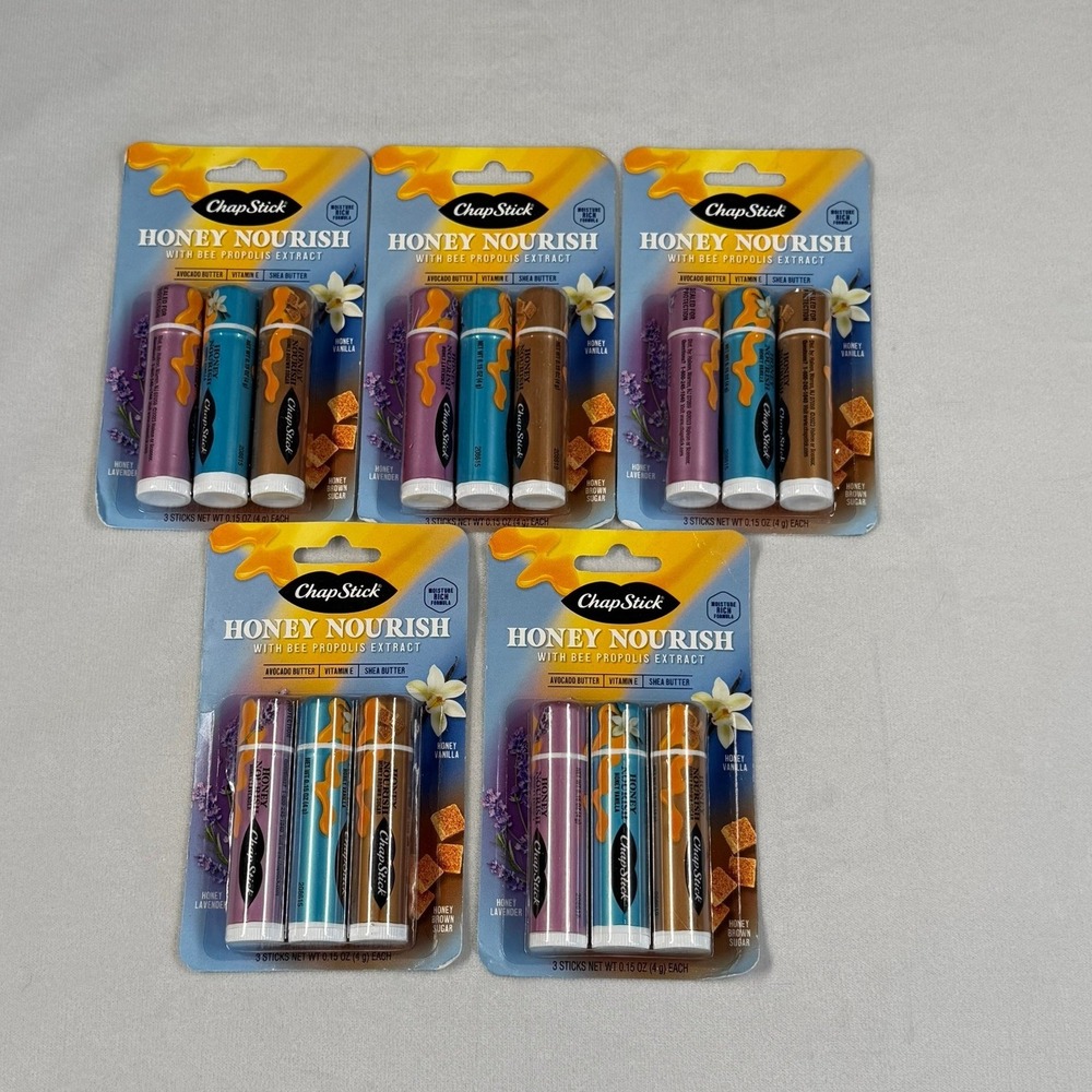 5X ChapStick Honey Nourish Lip Balm Bee Propolis Avocado Butter 3 Sticks